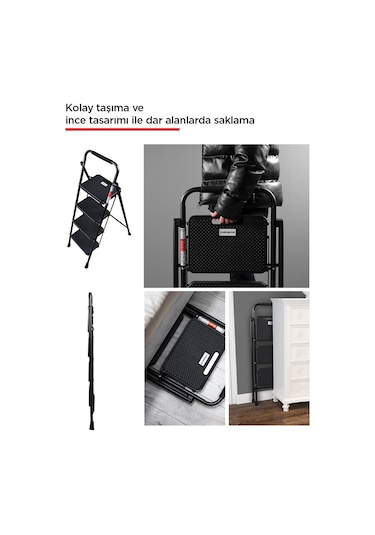 4 Basamak Siyah Merdiven Geniş Basamaklı EUROTOWER