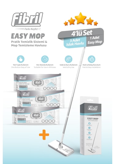 Easy Mop Pratik Temizlik Sistemi + 3 Paket Temizleme Havlusu 120