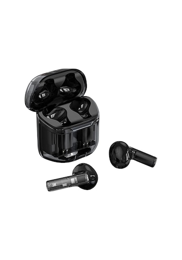 Leezsing S11 Bluetooth 5.3 Kulaklık: Şeffaf Gövde, Kayıpsız Ses, Suya Dayanıklı, Uzun Pil Ömrü, Akıllı Gürültü Engelleme, Parmak İzi Kontrolü - Siyah