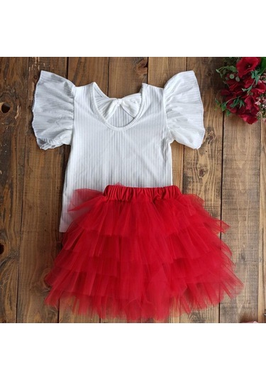 Modavals Kız Çocuk Tütü Etekli Kaşkorse Bluzlu Kombin - Kırmızı