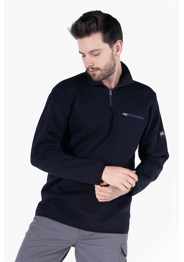 3 İplik Dik Yakalı Fermuarlı Sweatshirt Lacivert