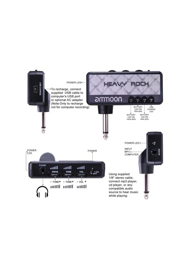 Ammoon Heavy Rock Elektro Gitar Kulaklık Amplifikatörü Heavy Metal Rock Distortion Gri
