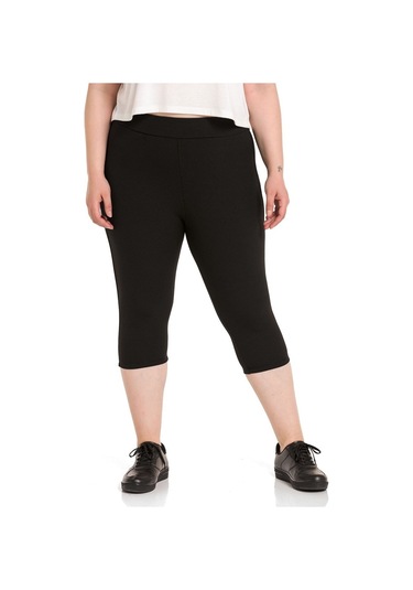 Büyük Beden Fitilli Karyoka Dikişli Diz Altı Siyah Tayt