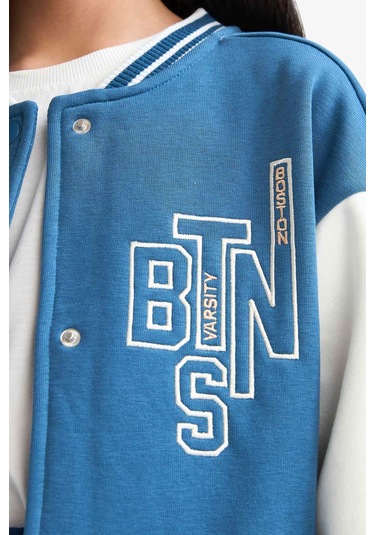 Defacto Kız Çocuk Kolej Yaka Baskılı Kalın Bomber Hırka F1985a825aube376 Mavi