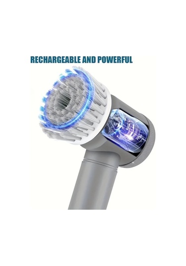 Fochsia Wireless Elektrikli Döner Temizleyici Grey Usb Şarjlı Değiştirilebilir Fırça Başlıkları 6 Farklı Fırça Banyo Mutfak Araba Cam