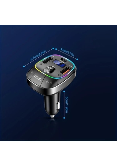 Xuweiwei Gri Laımıcaerın Araba Kablosuz 50 Adaptoru Eller Serbest Arama 8rgb Arka Aydinlatma Pd 30w Usbc Qc 30 Hizli Sarj Tum Araclar Icin Fm Verici