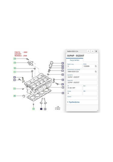 Subap Takımı Std Tek Tırnak Escort 16v1.6zetec 96 Gns15271528-928m6507e2a - 948m6505c2a