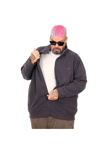 Mode Xl Erkek Büyük Beden Hırka Fermuarlı U24442 Füme