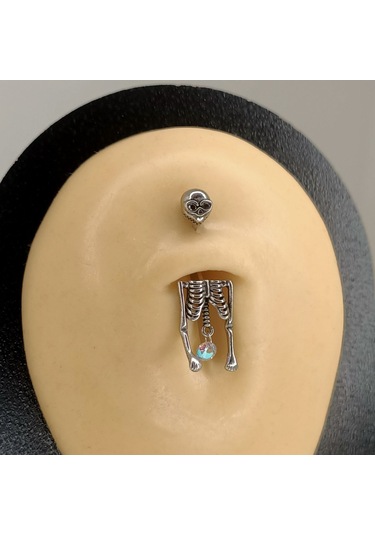 Aya Tasarım Gümüş Renk İskelet Model Göbek Piercing