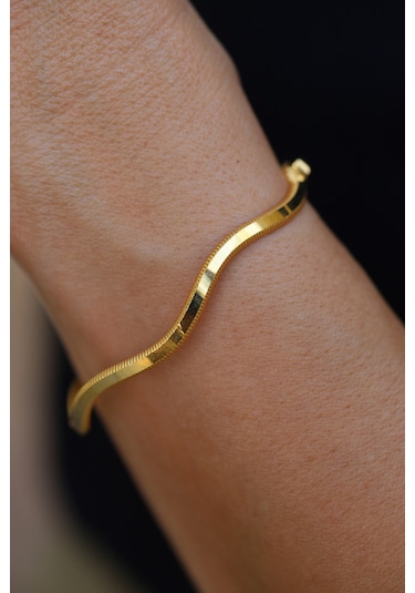 14 Ayar Altın Cimarlı Su Dalgası Ajda Kelepçe Sarı Altın