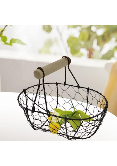 Suntek Tel Yumurta Sepeti Retro Rustik Demir Depolama Çiftlik Siyah
