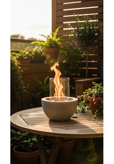 Beton Masaüstü Şömine Dumansız Dekoratif Biyoetanol Şömine + 1 Lt Yakıt Hediyeli Terra Fire Z.2