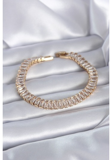 Gold Renk Zirkon Taşlı Su Yolu Model Pirinç Kadın Bileklik Bileklik Çok Renkli