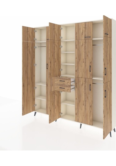 Arges Dolap 10 Raflı 2 Çekmeceli 3 Askılı 220x30x243 Aytaşı-çam/çam Atlas Çam/atlas Çam