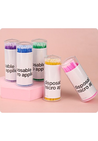 Wezone 100'lü Şeffaf Kutu Pembe Diş Temizleme Mikro Fırça - Kirpik & Kaş & Dudak Temizliği İçin Ambalajlı Tüp