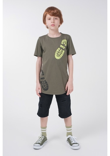 Brz Kids Baskılı Erkek Çocuk Kısa Kollu T-Shirt Haki
