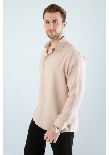 Rahat Kesim Keten Dokulu Gömlek Vizon