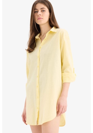 DeFacto Regular Fit Pamuklu Plaj Gömleği-Fall in Love W8241AZ25SMYL118 Sarı