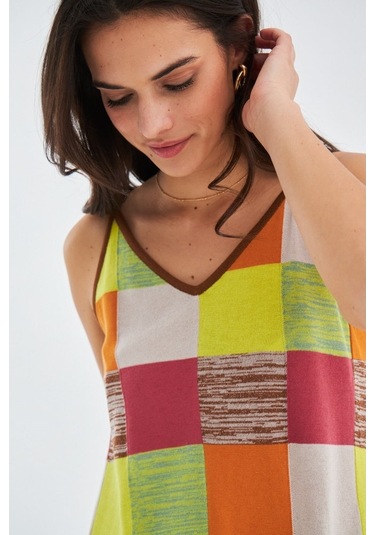 Peraluna Bonjo Dress Askılı Yazlık Kadın Triko Elbise Çok Renkli Çok Renkli