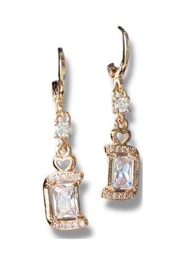 Kalpli Büyük Taşlı Sallantılı Çelik Küpe Sarı