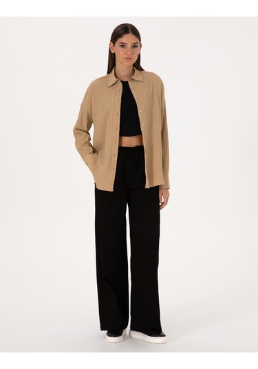 Pierre Cardin Kadın Koyu Bej Gömlek Desenli 50318232-vr088 Koyu Bej