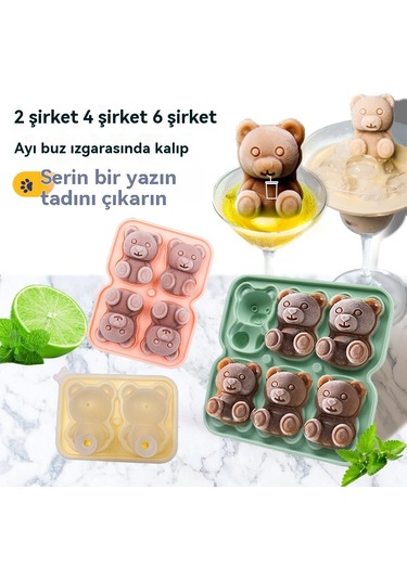 Tcherchi Silikon 6'lı Ayı Buz Kalıbı, Kahve, Süt, Çay, Şekerleme, Dekorasyon İçin Buz Kalıpları Pembe