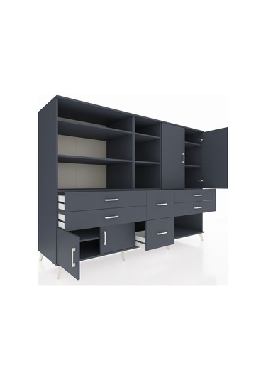 Kronos Dolap 10 Raflı 6 Çekmeceli 4 Kapaklı 220x59x163 Antrasit-a Antrasit-antrasit