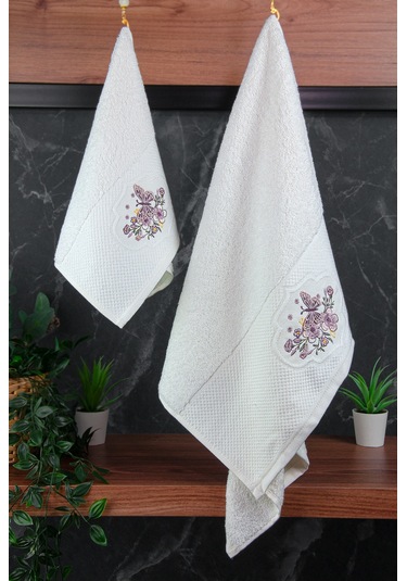 %100 Pamuklu 3d Kelebek İşlemeli 12 Li Analı Kızlı Çeyizlik Havlu Seti 50x90 Cm - 00030 Beyaz