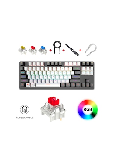 K550 Mekanik Oyuncu Klavyesi -değiştirilebilir Switch- Rainbow Rgb Aydınlatma-87 Tuş - Red Switch
