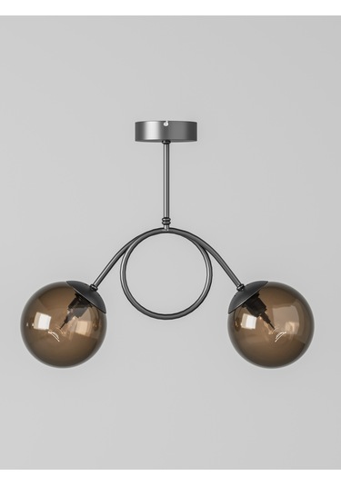 Arven Modern Siyah Metal Gövdeli 2'li Bal Rengi Cam Küre Avize