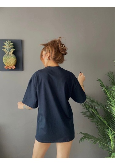 Kadın Oversize Basic Tişört Salaş Kesim Pamuklu Günlük T-shirt SIYAH