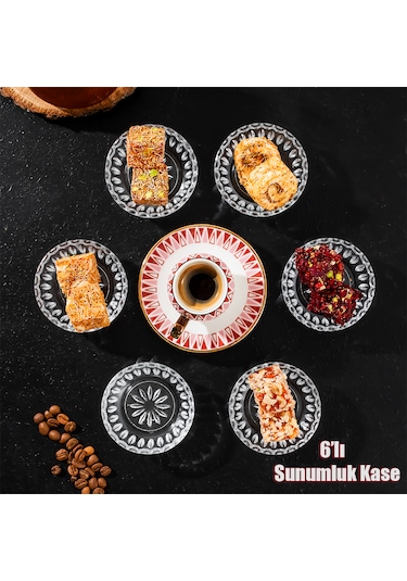 Porsima Elif 6lı Kahve Yanı Lokumluk Sunumluk Sosluk Cam Kase Set