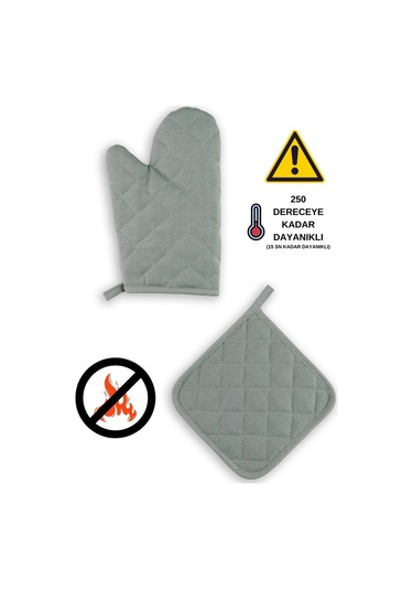 Yanmaz Fırın Eldiveni Ve Fırın Tutacağı 1 Eldiven 1 Tutacak Turkuaz