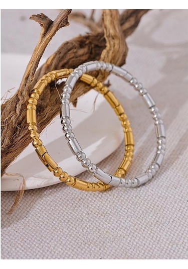 Novahub Gümüş Boncuk Bilezik, Su Geçirmez, 57mm Paslanmaz Çelik, Kadın Bileklik, Yeni Gümüş Model, Yüksek Kalite/ Gümüş