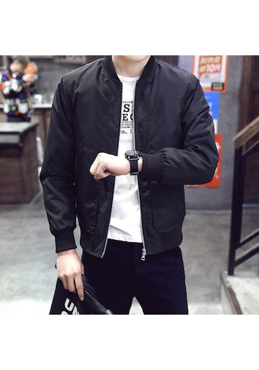 Varış İlkbahar Sonbahar Erkek Ceketler Katı Moda Mont Erkek Rahat Ince Standı Yaka Gri