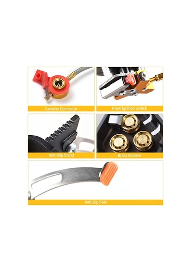 Dancemonkey Çekirdekli Brülörlü Kamp Ocağı 6800w Propan Bütanlı Ocağı Piezo Ateşlemeli Sobası Gri Gri