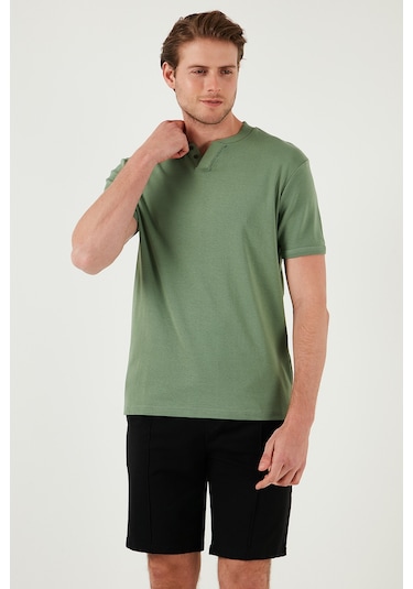 Buratti Pamuklu V Yaka Slim Fit Erkek T Shirt 5902122 Elma Yeşili