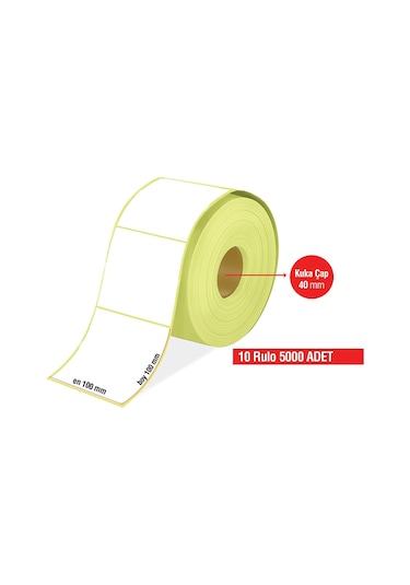 Termal Barkod Etiket 100x100 10 Rulo 500'lü Sarım