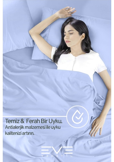 Eve Tekstil Fitted Yüksek Kaliteli Penye Kumaş Tek Kişilik Lastikli Çarşaf Mavi