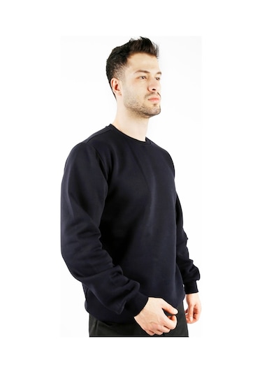 Uniprom Sıfır Yaka Sweatshirt Kalın Kumaş İçi Şardonlu Lacivert Erkek Lacivert