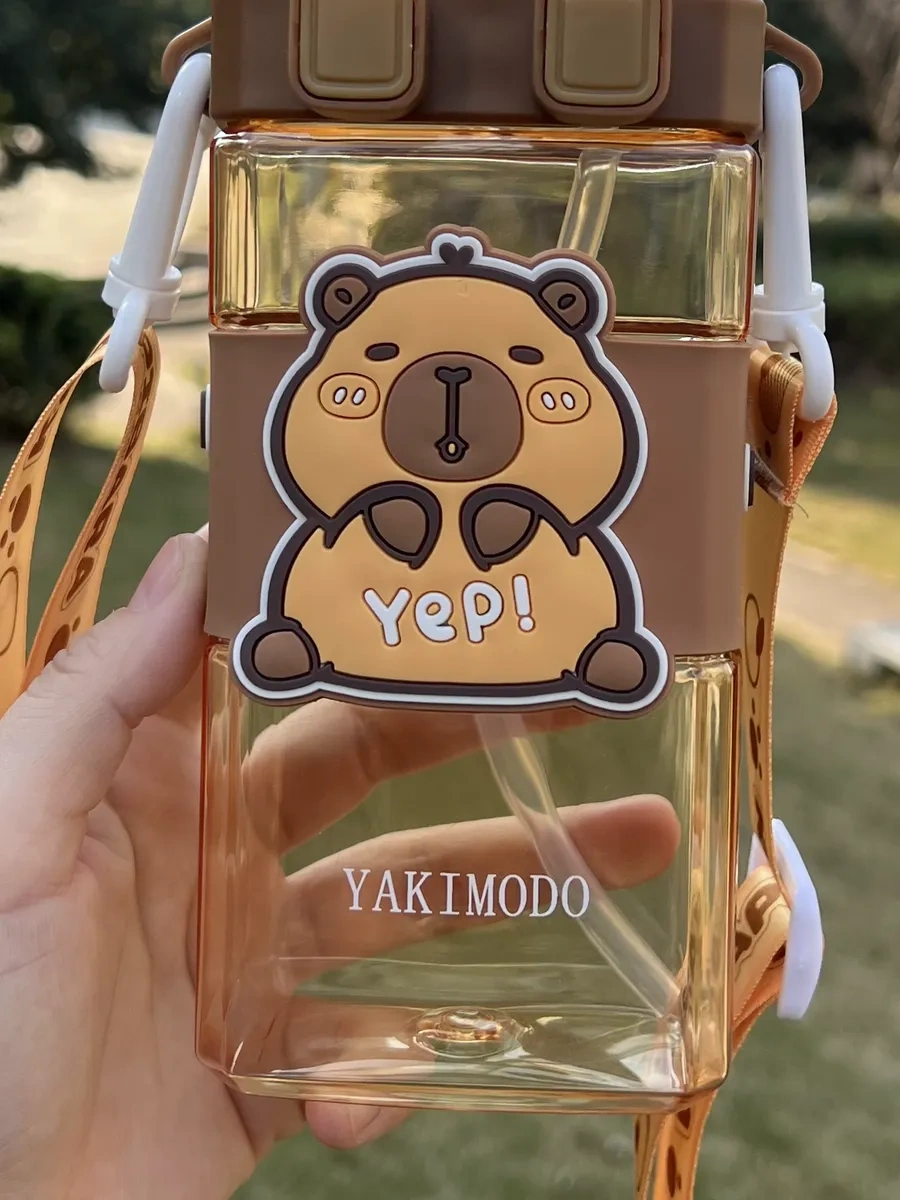 Yakımodo Çocuklar İçin Pipetli Kapibara Desenli Okul Su Matarası 327218902 Kahverengi