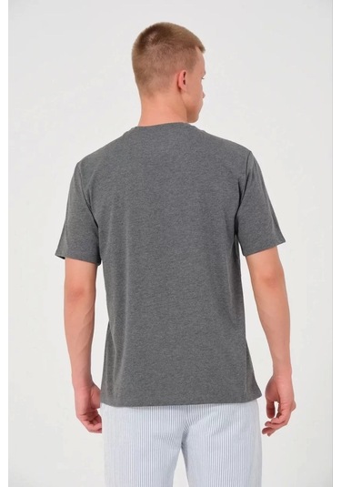 Unisex Düz Biskilet Yaka Oversize T-shirt - Füme Füme