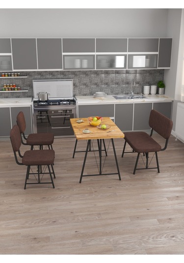 Mygusi Hayat 2 Sandalyeli 1 Bench Mutfak Masa Takımı Atlantik Çam Kahve