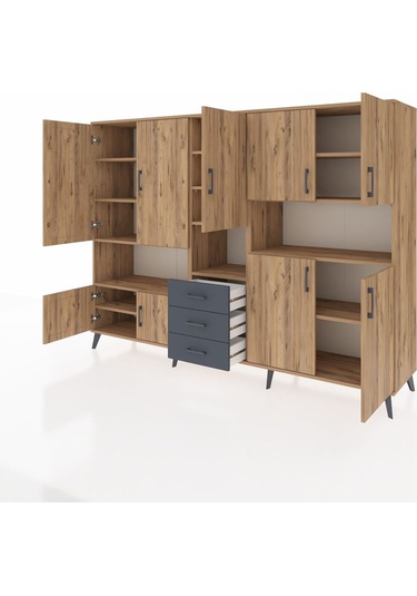 Hyperion Dolap 13 Raflı 3 Çekmeceli 9 Kapaklı 220x44x163 Çam-çam/ Çam-çam/antrasit