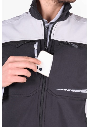 İş Yeleği Softshell Reflektörlü Siyah - Açık Gri