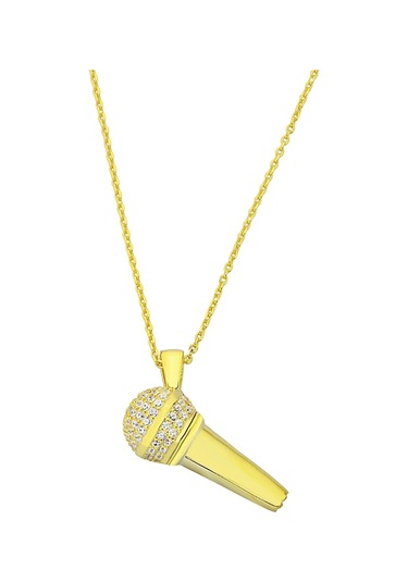 18k Altın Kaplamalı 925 Ayar Gümüş Mikrofon Kolye - 23174302 Altın