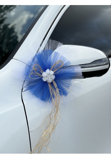 20 Adet Beyaz Mavi Kristal Tül Beyaz Lateks Güllü Konvoy Süsü