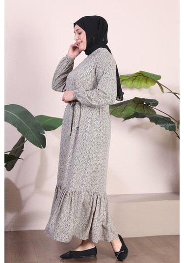 Kadin Buyuk Beden Elbise Tesettur Giyim Hakim Yaka Çıtır Desen 001