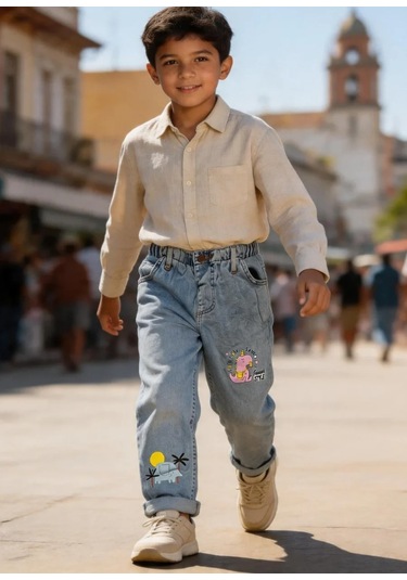 Kaizer Jeans Açık Mavi Dinazor Desenli Çocuk Pantolonu
