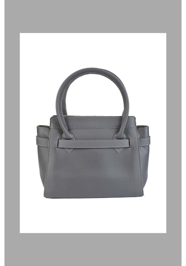 Kadın Deri Kemer Detaylı Gri Çanta Gri
